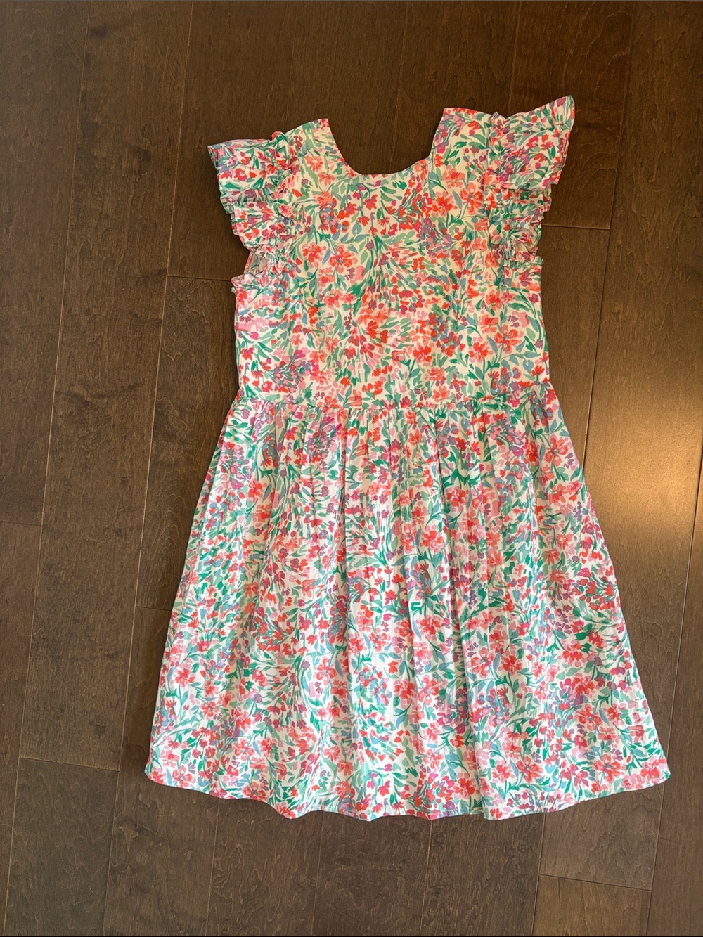 J. Crew Coral, Pink & Green Floral Flutter-Sleeve Girls Dress